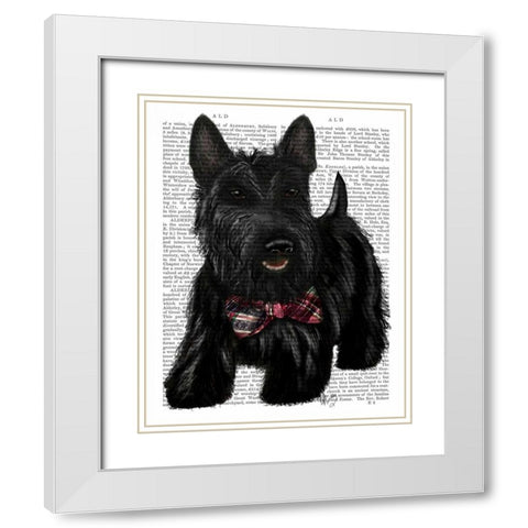 Scottish Terrier and Bow White Modern Wood Framed Art Print with Double Matting by Fab Funky