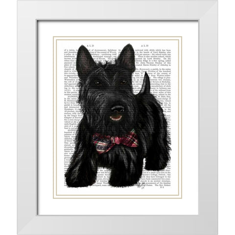 Scottish Terrier and Bow White Modern Wood Framed Art Print with Double Matting by Fab Funky