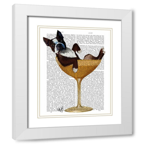 Boston Terrier in Cocktail Glass White Modern Wood Framed Art Print with Double Matting by Fab Funky