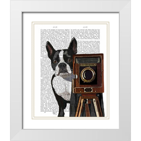 Boston Terrier Photographer White Modern Wood Framed Art Print with Double Matting by Fab Funky