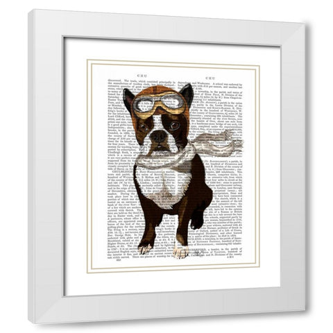 Boston Terrier Flying Ace White Modern Wood Framed Art Print with Double Matting by Fab Funky
