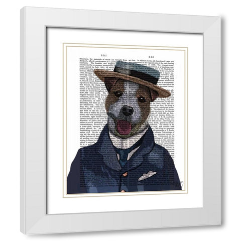 Jack Russell in Boater White Modern Wood Framed Art Print with Double Matting by Fab Funky