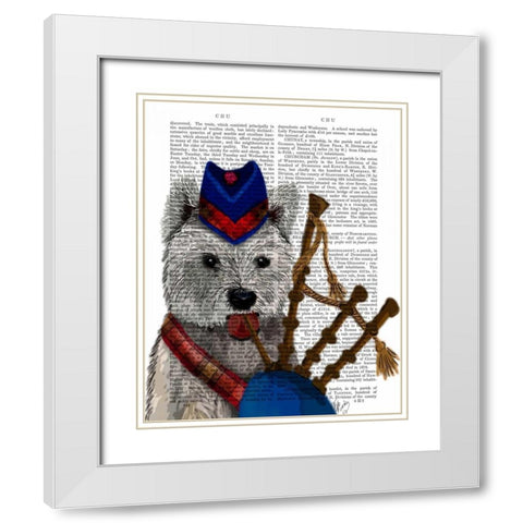 West Highland Terrier and Bagpipes White Modern Wood Framed Art Print with Double Matting by Fab Funky