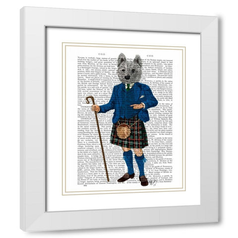 West Highland Terrier in Kilt White Modern Wood Framed Art Print with Double Matting by Fab Funky