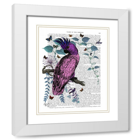 Pink Parrot White Modern Wood Framed Art Print with Double Matting by Fab Funky