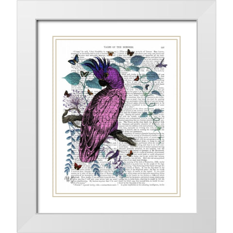 Pink Parrot White Modern Wood Framed Art Print with Double Matting by Fab Funky