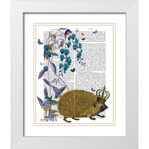 The Golden Hedgehog White Modern Wood Framed Art Print with Double Matting by Fab Funky