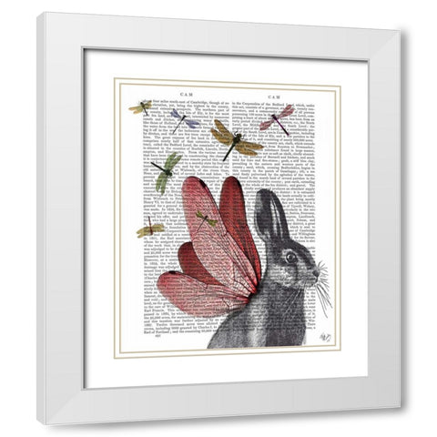 Dragonfly Hare White Modern Wood Framed Art Print with Double Matting by Fab Funky