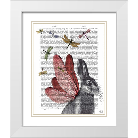 Dragonfly Hare White Modern Wood Framed Art Print with Double Matting by Fab Funky