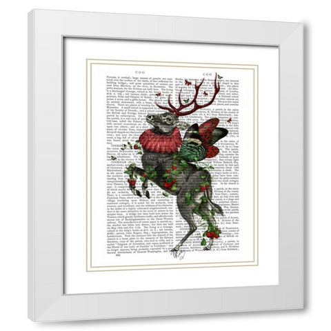 Strawberry Deer White Modern Wood Framed Art Print with Double Matting by Fab Funky