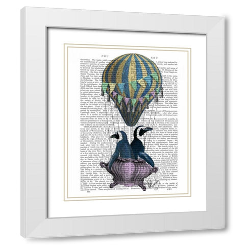 Flying Penguins White Modern Wood Framed Art Print with Double Matting by Fab Funky