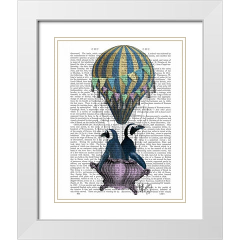 Flying Penguins White Modern Wood Framed Art Print with Double Matting by Fab Funky