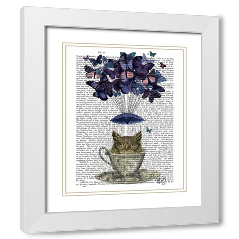 Owl In Teacup White Modern Wood Framed Art Print with Double Matting by Fab Funky