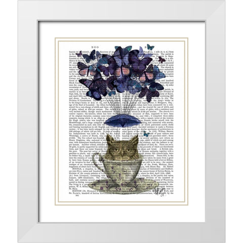 Owl In Teacup White Modern Wood Framed Art Print with Double Matting by Fab Funky
