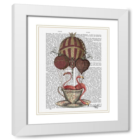 Flamingos in Teacup White Modern Wood Framed Art Print with Double Matting by Fab Funky