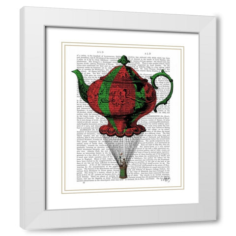 Flying Teapot 2 Red and Green White Modern Wood Framed Art Print with Double Matting by Fab Funky