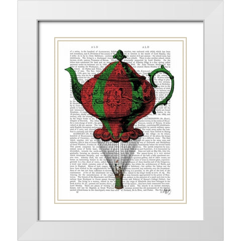 Flying Teapot 2 Red and Green White Modern Wood Framed Art Print with Double Matting by Fab Funky