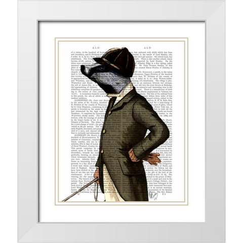 Badger The Rider Portrait White Modern Wood Framed Art Print with Double Matting by Fab Funky