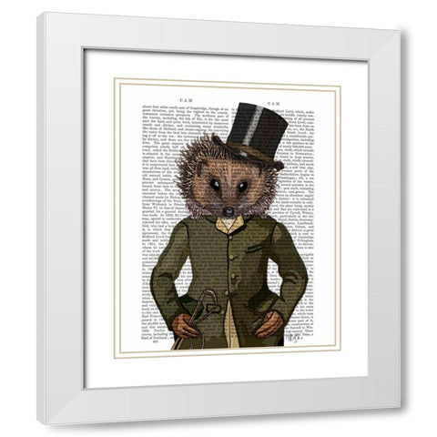 Hedgehog Rider Portrait White Modern Wood Framed Art Print with Double Matting by Fab Funky