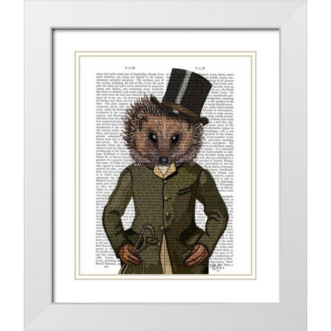 Hedgehog Rider Portrait White Modern Wood Framed Art Print with Double Matting by Fab Funky