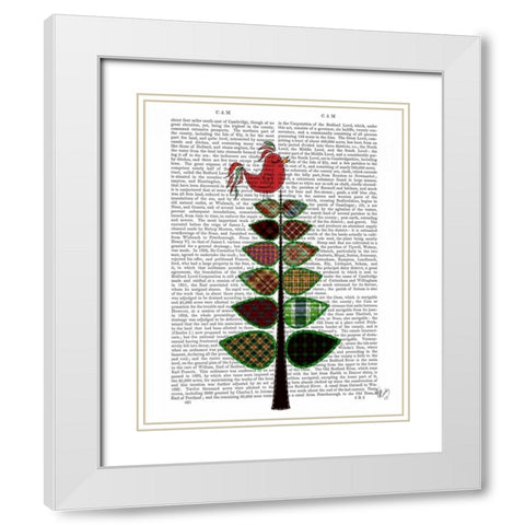 Tartan Tree Illustration White Modern Wood Framed Art Print with Double Matting by Fab Funky