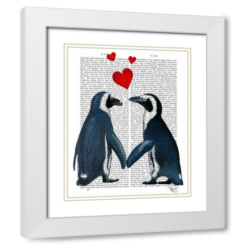 Penguins With Love Hearts White Modern Wood Framed Art Print with Double Matting by Fab Funky
