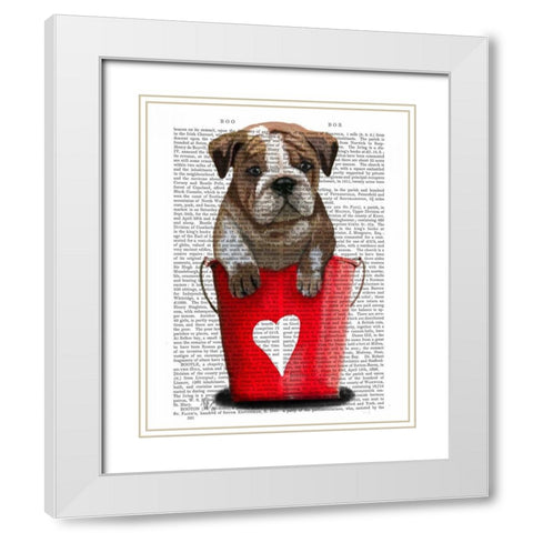 Bulldog Bucket Of Love Red White Modern Wood Framed Art Print with Double Matting by Fab Funky