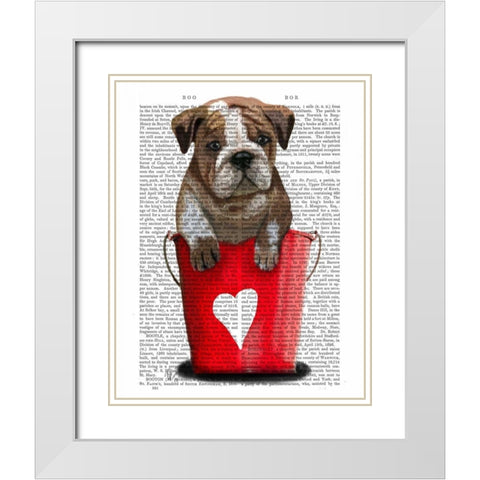 Bulldog Bucket Of Love Red White Modern Wood Framed Art Print with Double Matting by Fab Funky