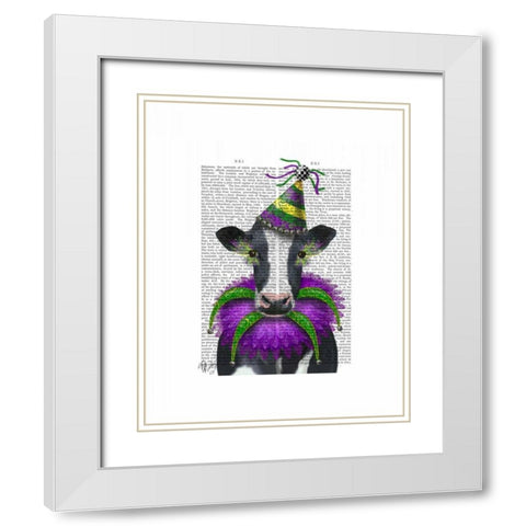 Mardi Gras Cow White Modern Wood Framed Art Print with Double Matting by Fab Funky
