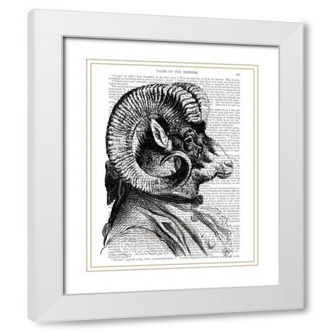 Bighorn Sheep In Suit White Modern Wood Framed Art Print with Double Matting by Fab Funky
