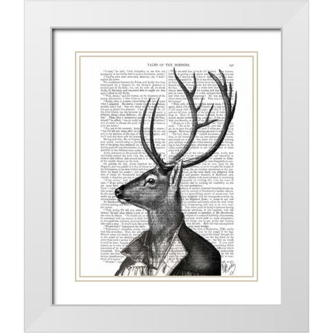 Deer Portrait 2 White Modern Wood Framed Art Print with Double Matting by Fab Funky