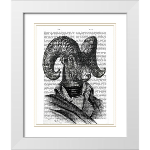 Mountain Goat Portrait White Modern Wood Framed Art Print with Double Matting by Fab Funky