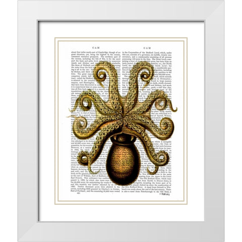 Vintage Yellow Octopus Underside White Modern Wood Framed Art Print with Double Matting by Fab Funky