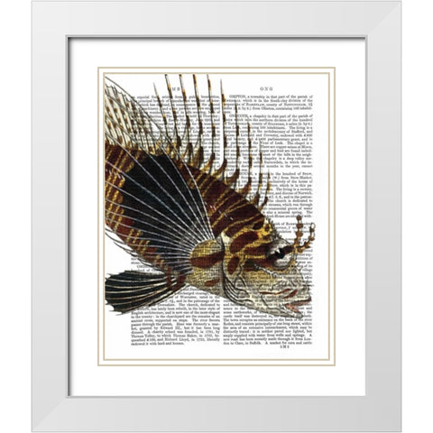 Vintage Spiky Fish White Modern Wood Framed Art Print with Double Matting by Fab Funky