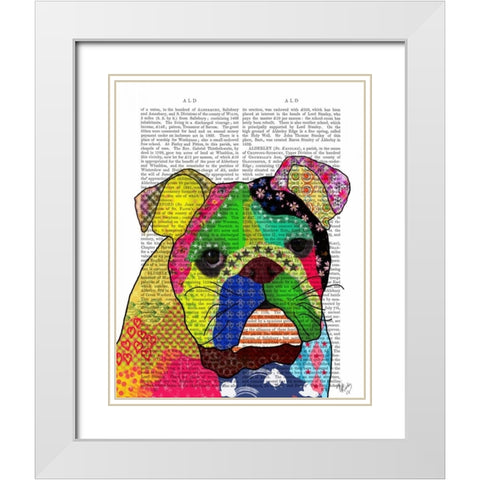Patchwork Bulldog White Modern Wood Framed Art Print with Double Matting by Fab Funky