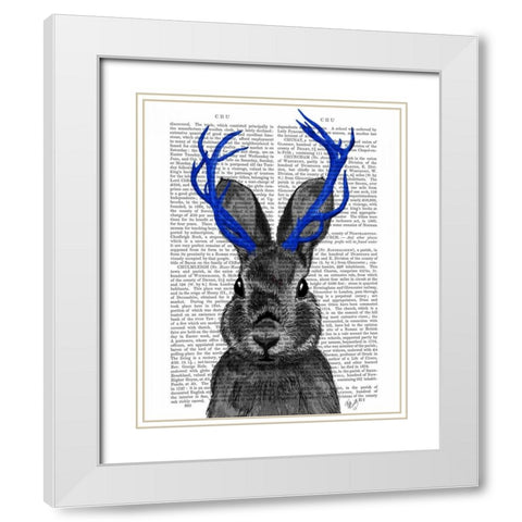 Jackalope with Blue Antlers White Modern Wood Framed Art Print with Double Matting by Fab Funky