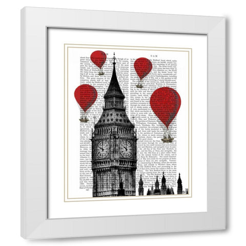 Big Ben and Red Hot Air Balloons White Modern Wood Framed Art Print with Double Matting by Fab Funky