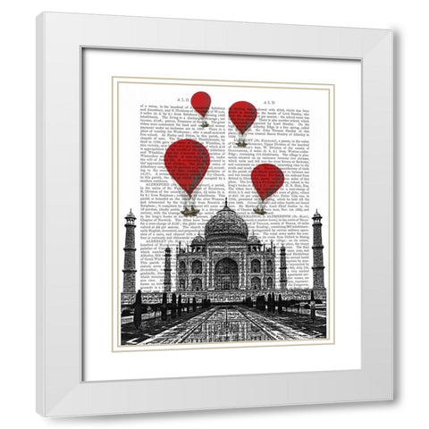 Taj Mahal and Red Hot Air Balloons White Modern Wood Framed Art Print with Double Matting by Fab Funky