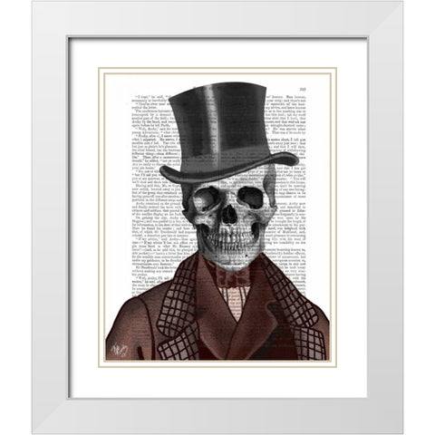 Skeleton Gentleman and Top hat White Modern Wood Framed Art Print with Double Matting by Fab Funky