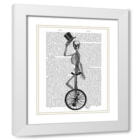 Skeleton on Unicycle White Modern Wood Framed Art Print with Double Matting by Fab Funky