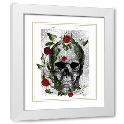 Skull Vines and Flowers White Modern Wood Framed Art Print with Double Matting by Fab Funky