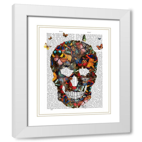 Butterfly Skull White Modern Wood Framed Art Print with Double Matting by Fab Funky