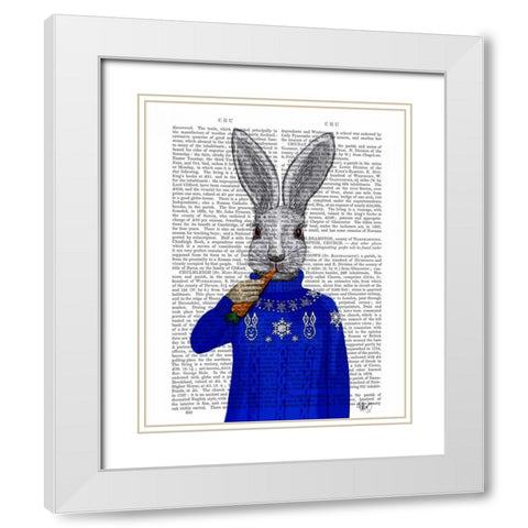 Rabbit In Sweater White Modern Wood Framed Art Print with Double Matting by Fab Funky