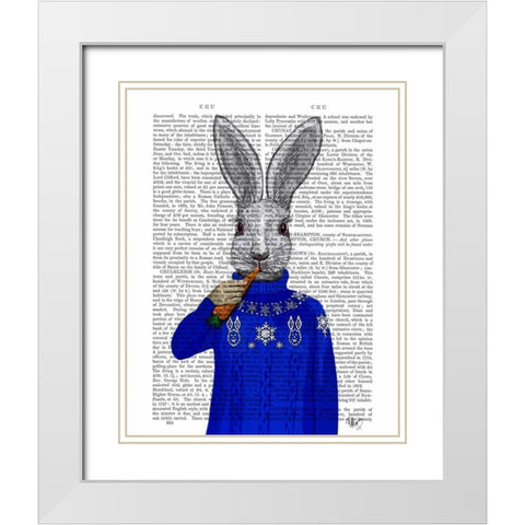 Rabbit In Sweater White Modern Wood Framed Art Print with Double Matting by Fab Funky