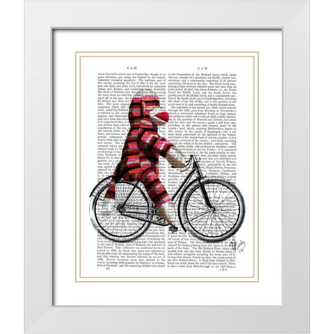Sock Monkey on Bicycle White Modern Wood Framed Art Print with Double Matting by Fab Funky