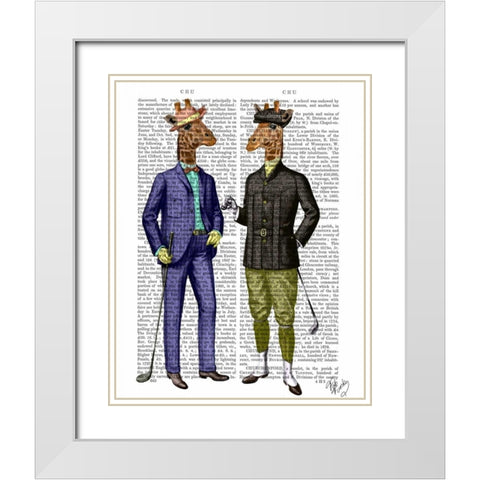 Golfing Giraffes White Modern Wood Framed Art Print with Double Matting by Fab Funky
