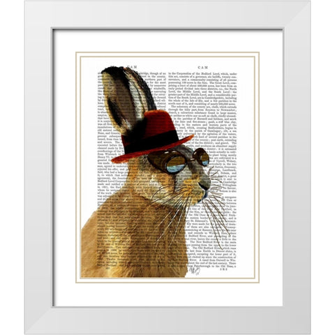 Steampunk Hare with Bowler Hat White Modern Wood Framed Art Print with Double Matting by Fab Funky