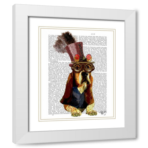Basset Hound Steampunk Top Hat Goggles White Modern Wood Framed Art Print with Double Matting by Fab Funky