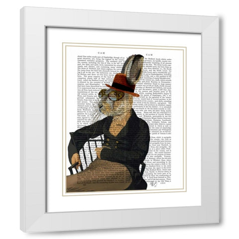 Horatio Hare On Chair White Modern Wood Framed Art Print with Double Matting by Fab Funky