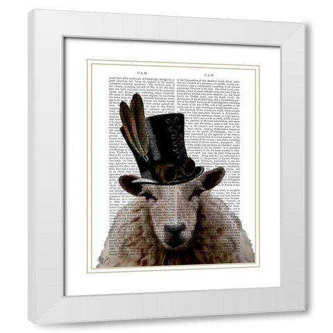 Steampunk Sheep White Modern Wood Framed Art Print with Double Matting by Fab Funky
